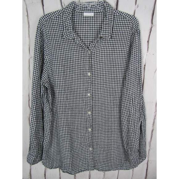 J. Jill Tops J Jill Love Lenin Women Button Front Plaid Black White